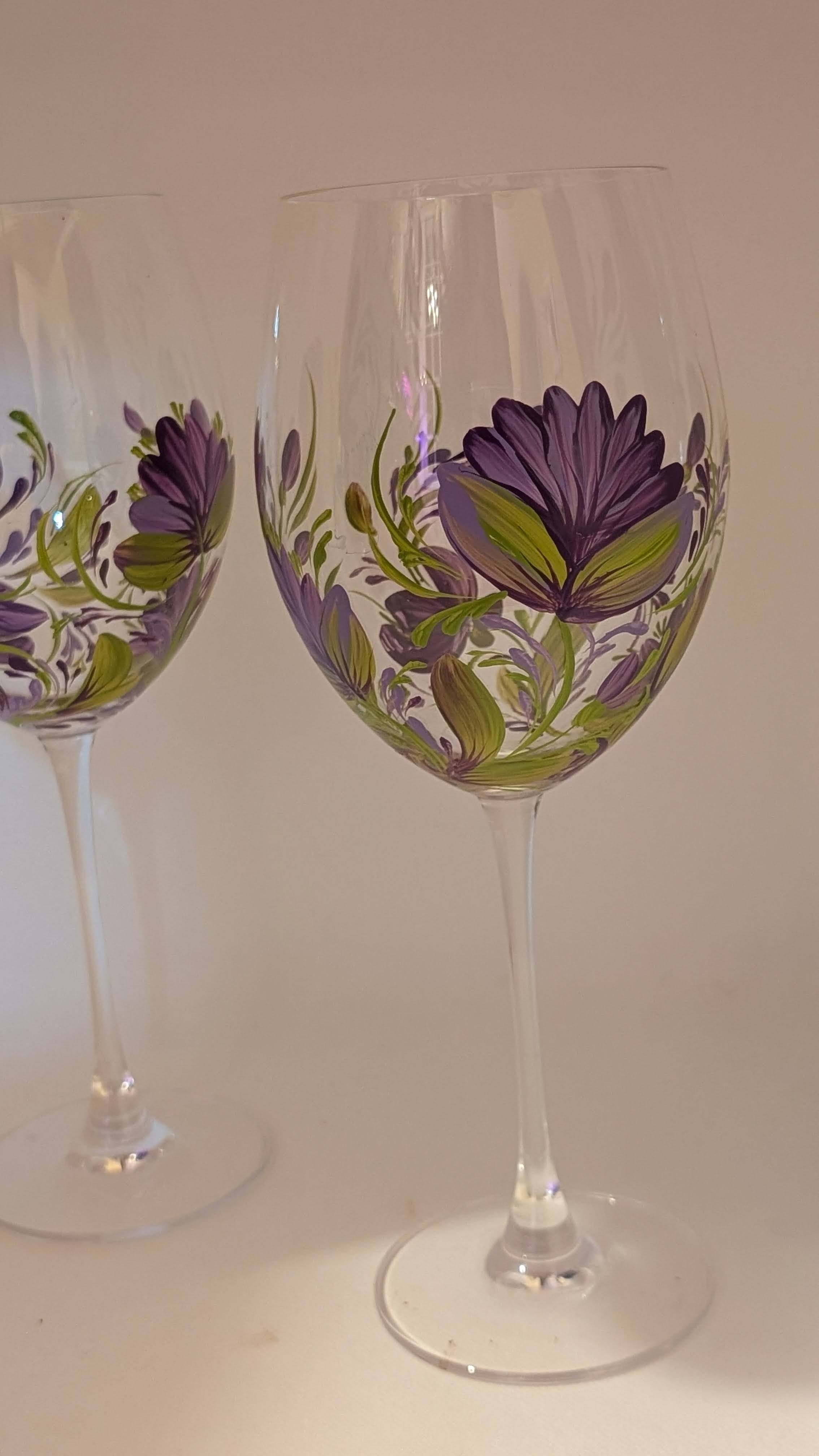 Purple floral wine glasses